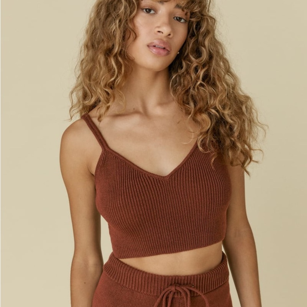 NWT Reformation Lita Ribbed Crop Tank Top Chestnut Brown Large